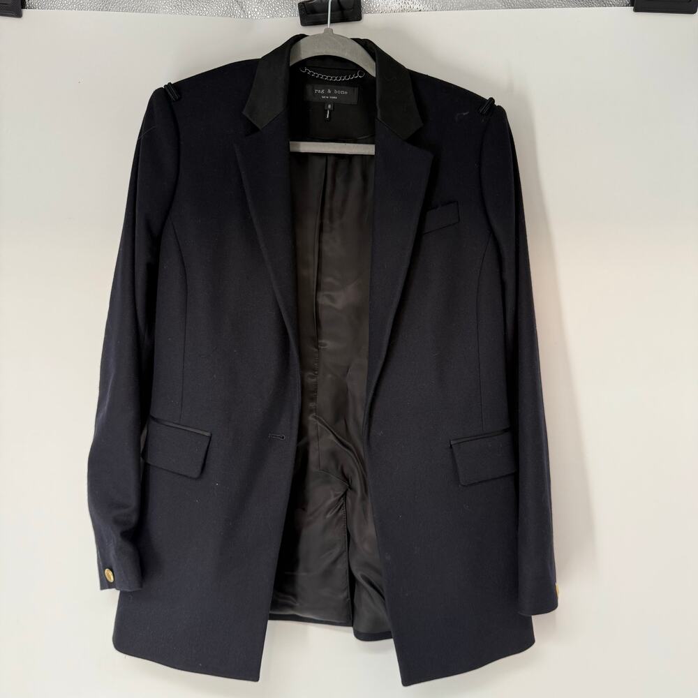 Rag & Bone Single Breasted One Button Blazer Women's Sz 8 Black Wool Blend Lined
